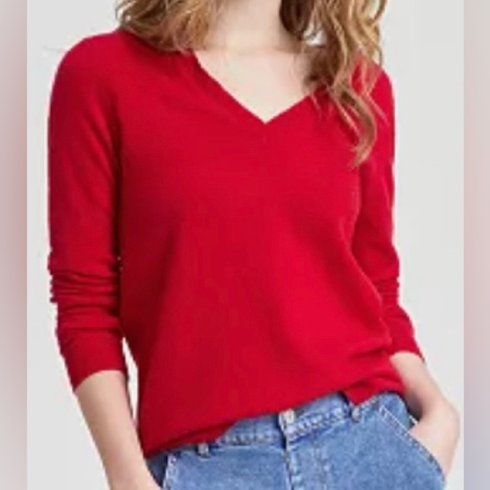Halogen 100% Cashmere Classic Red V-Neck Women's Sweater 1X